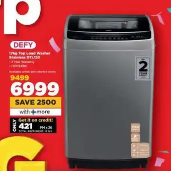 HiFi Corp Defy 17kg Top Load Washer Stainless DTL153 offer