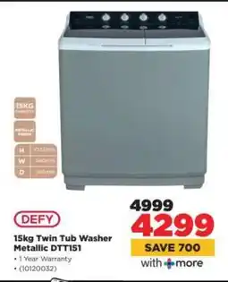 HiFi Corp Defy 15Kg Twin Tub Washer Metallic DTT151 offer