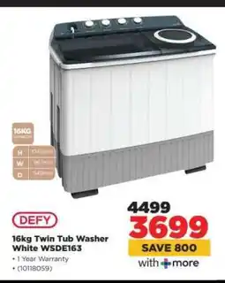 HiFi Corp DEFY 16kg Twin Tub Washer White WSDE163 offer