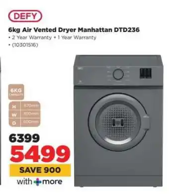 HiFi Corp Defy 6kg Air Vented Dryer Manhattan DTD236 offer