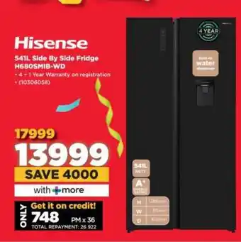 HiFi Corp Hisense 541L Side By Side Fridge H680SMIB-WD offer