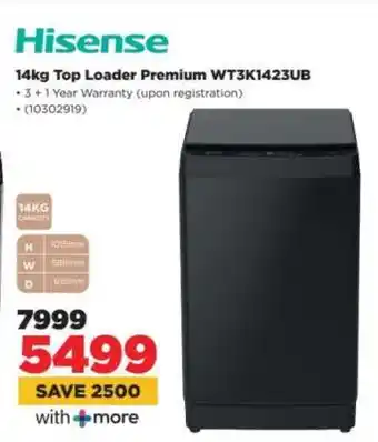 HiFi Corp Hisense 14kg Top Loader Premium WT3K1423UB offer