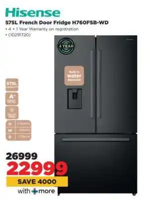 HiFi Corp Hisense 575L French Door Fridge H760FSB-WD offer