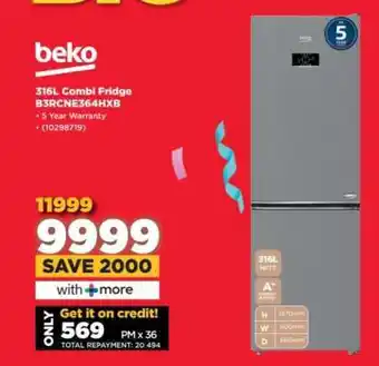 HiFi Corp Beko 316L Combi Fridge B3RCNE364HXB offer
