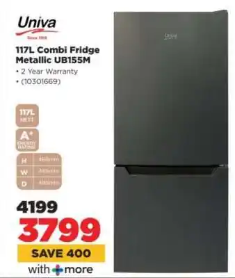 HiFi Corp Univa 117L Combi Fridge Metallic UB155M offer