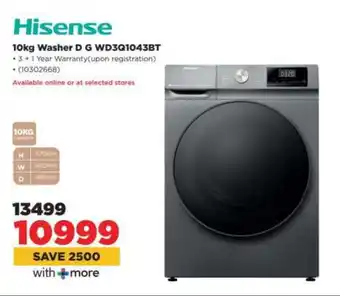 HiFi Corp Hisense 10kg Washer D G WD3Q1043BT offer