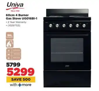 HiFi Corp Univa 60cm 4 Burner Gas Stove UG016BI-1 offer