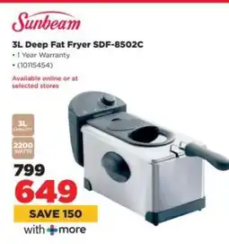 HiFi Corp Sunbeam 3L Deep Fat Fryer SDF-8502C offer