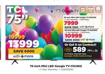 HiFi Corp 75-Inch Mini LED Google TV-75C6KS offer