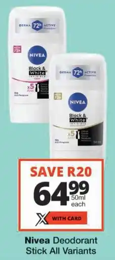 Checkers Nivea Deodorant Stick All Variants offer