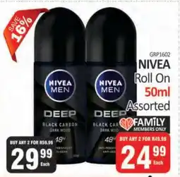KitKat Cash and Carry NIVEA Roll On 50ml Assorted offer