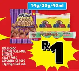 Usave Ekasi choc pillows/ casa-mia biscuits/ crazy pops assorted ice pops offer