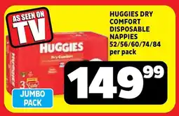 Usave Huggies dry comfort disposable nappies offer