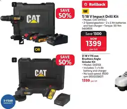 Makro CAT 18V Impact Drill Kit OR 18V 115 mm Brushless Angle Grinder Kit offer