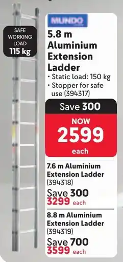 Makro MUNDO Aluminium Extension Ladder offer