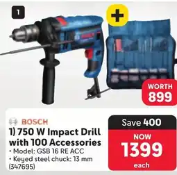 Makro BOSCH 750 W Impact Drill with 100 Accessories offer