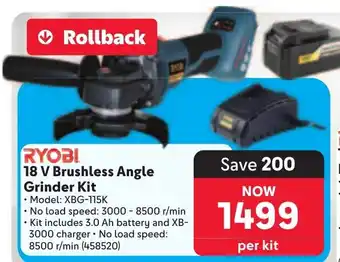 Makro RYOBI 18 V Brushless Angle Grinder Kit offer