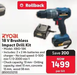 Makro RYOBI 18 V Brushless Impact Drill Kit offer