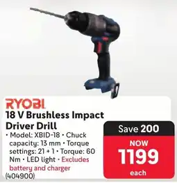 Makro RYOBI 18 V Brushless Impact Driver Drill offer