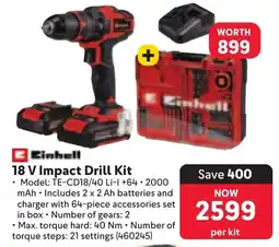 Makro Einhell 18 V Impact Drill Kit offer