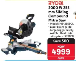 Makro RYOBI 2000 W 255 mm Sliding Compound Mitre Saw offer