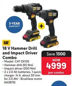 Makro CAT 18 V Hammer Drill and Impact Driver Combo offer