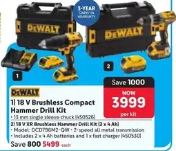 Makro DEWALT 18 V XR Brushless Hammer Drill Kit 2 x 4 Ah offer