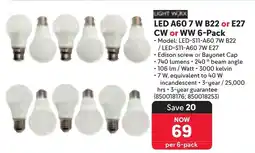 Makro LIGHT WORX LED A60 7 W B22 or E27 CW or WW offer