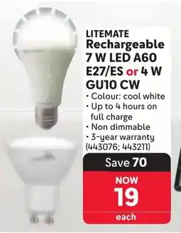 Makro LITEMATE Rechargeable 7 W LED A60 E27/ES or 4 W GU10 CW offer
