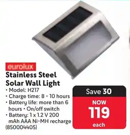 Makro Eurolux Stainless Steel Solar Wall Light offer