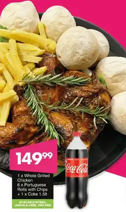 Save Whole Grilled Chicken + Portuguese Rolls with Chips + Coke offer