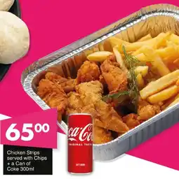 Save Chicken Strips served with Chips + a Can of Coke offer