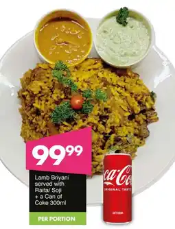 Save Lamb Briyani served with Raita/ Soji + a Can of Coke offer