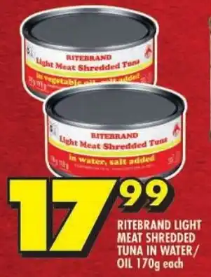 Shoprite Ritebrand light meat shredded tuna in water/ oil offer