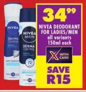 Shoprite Nivea deodorant for ladies/ men offer