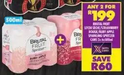 Shoprite Brutal fruit litchi seche/ strawberry rouge/ ruby apple sparkling spritzer cans offer