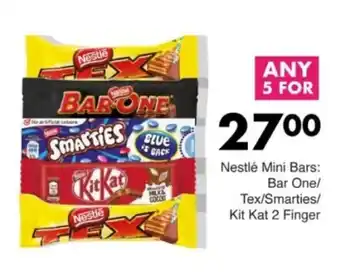 Save Hyper Nestlé Mini Bars Bar One/ Tex/ Smarties/ Kit Kat 2 Finger offer