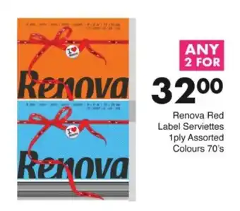 Save Hyper Renova Red Label Serviettes 1ply Assorted Colours offer