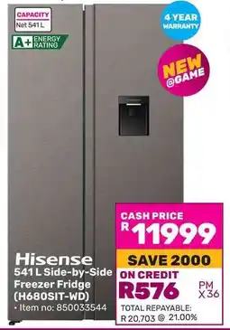 Game Hisense Side-by-Side Freezer Fridge offer
