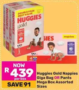Game Huggies Gold Nappies Giga Bag OR Pants Mega Box Assorted Sizes offer