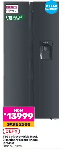 Game DEFY Side-by-Side Black Glassdoor Freezer Fridge offer