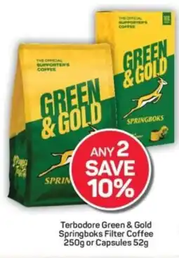 Pick n Pay Terbodore Green & Gold Springboks Filter Coffee or Capsules offer