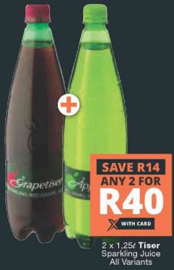 Checkers Tiser Sparkling Juice 2x1,25L offer