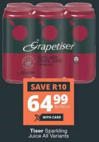 Checkers Tiser Sparkling Juice 6x330ml offer