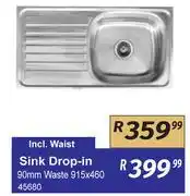 K Carrim Sink Drop In 90mm Waste 915 x 460 45680 offer