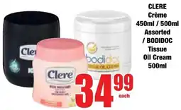 Boxer Superstores CLERE Crème Assorted/ BODIDOC Tissue Oil Cream offer
