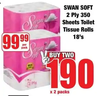 Boxer Superstores SWAN SOFT 2 Ply 350 Sheets Toilet Tissue Rolls offer