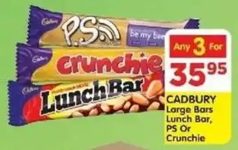 DB Cash And Carry CADBURY Large Bars Lunch Bar, PS Or Crunchie offer