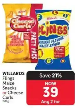 Makro WILLARDS Flings Maize Snacks or Cheese Curls offer