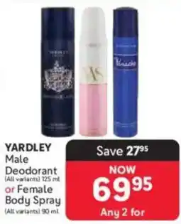 Makro YARDLEY Male Deodorant or Female Body Spray offer